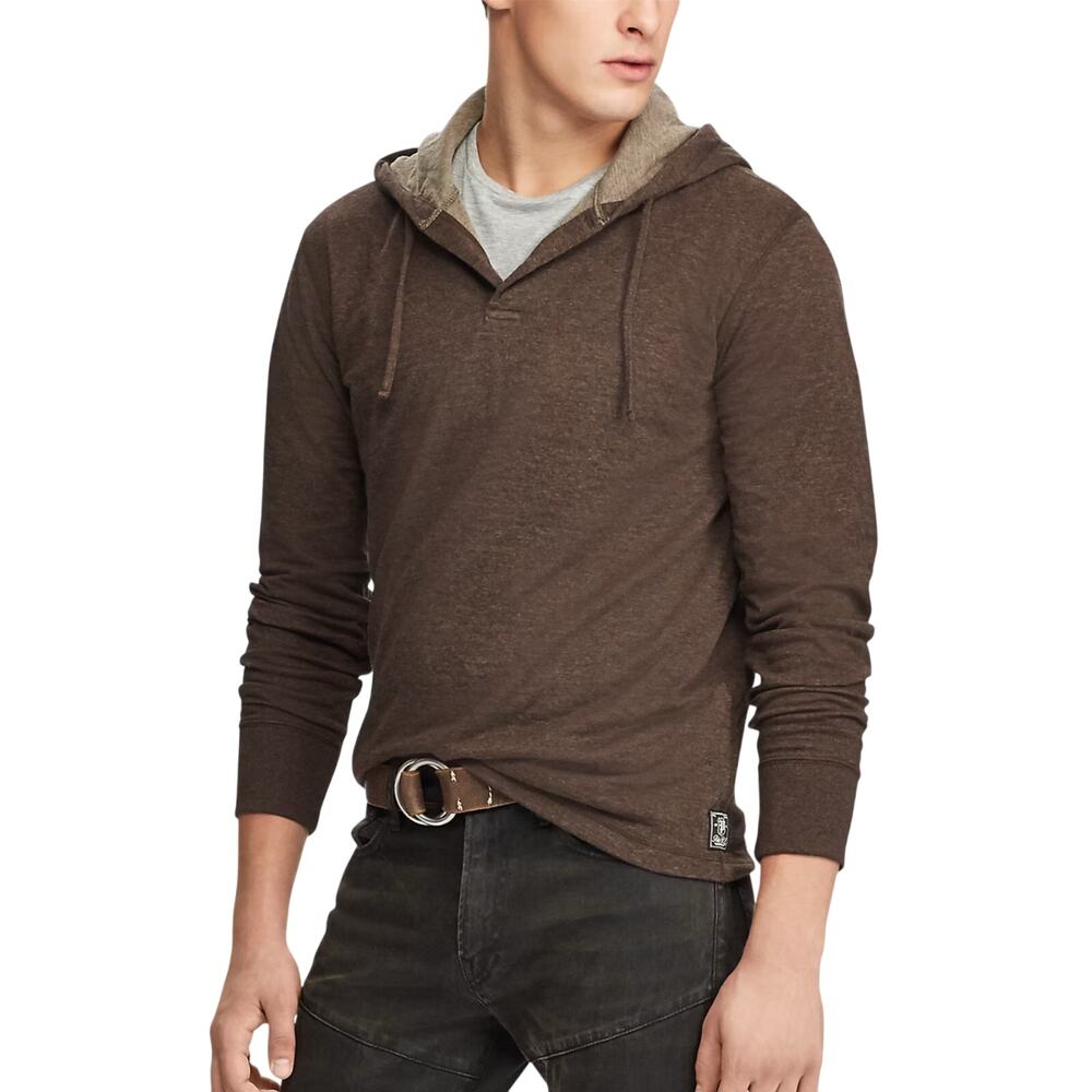 Ralph Lauren Cotton Blend Jersey Hoodie, Brown Heather, Men's Size Large